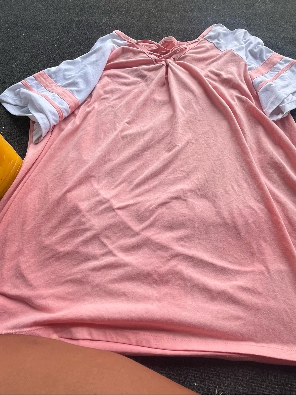 Pink and White Lace-Up Sleeve Tee